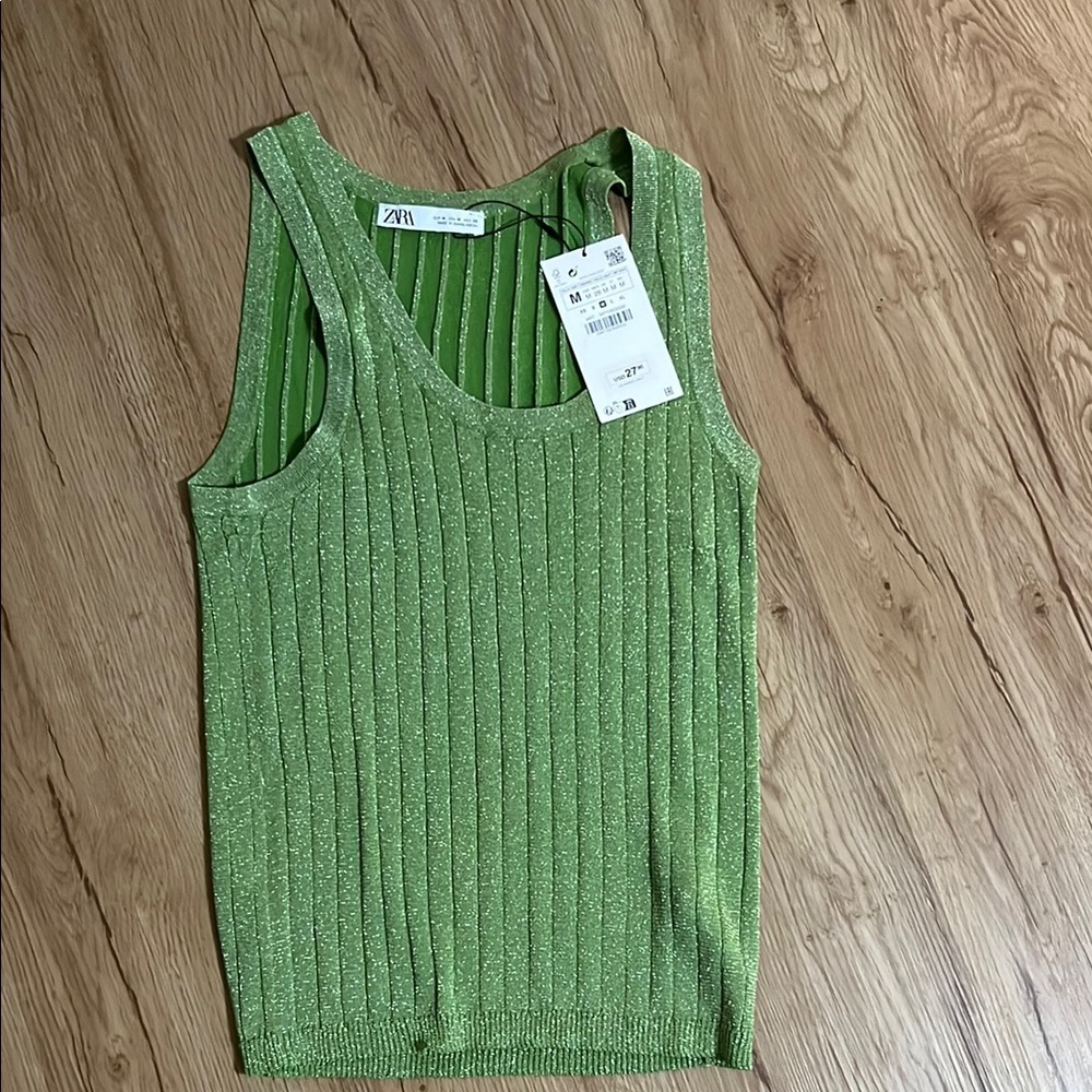 Zara Green Ribbed Sleeveless Tank Top